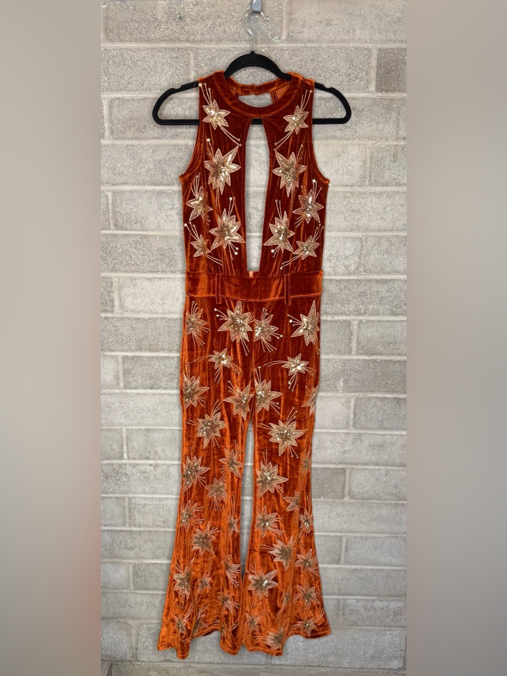 Lenni Velvet Star Embellished Jumpsuit Festival Concert Statement Outfit M - Picture 4 of 12